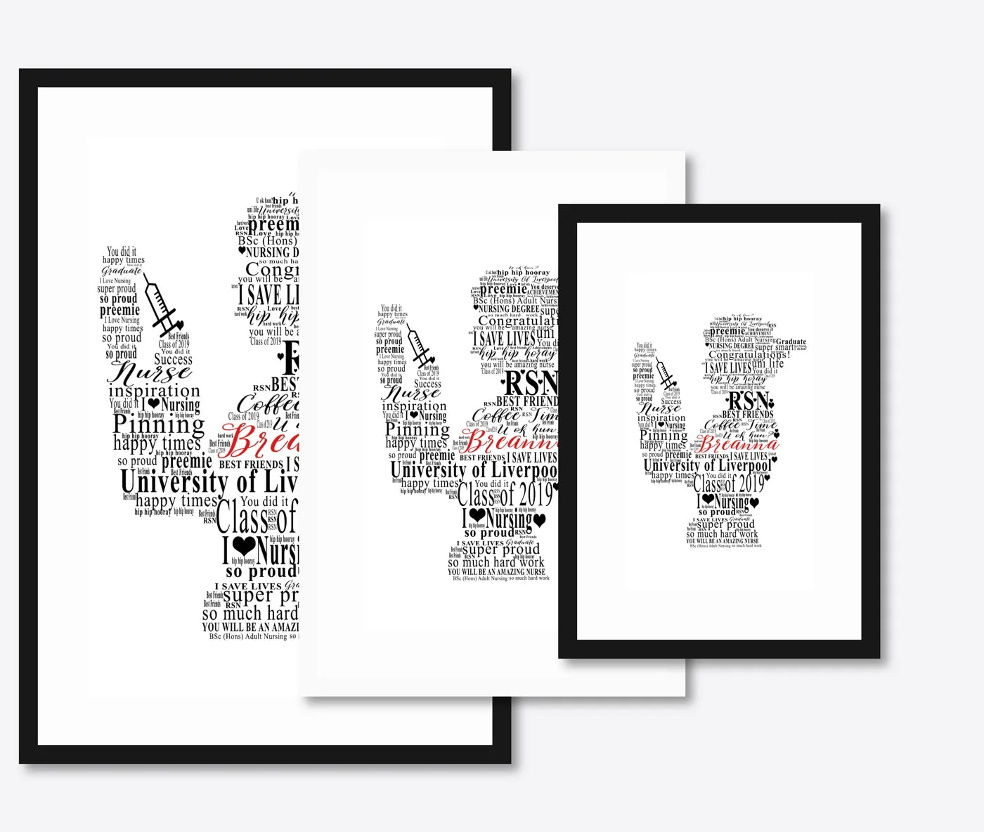 Personalised Nursing Graduation Word Art – Nurse Cap – size lineup A3, A4, A5