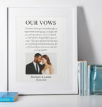 Personalised wedding vows wall art with couple photo, meaningful wedding day keepsake frame
