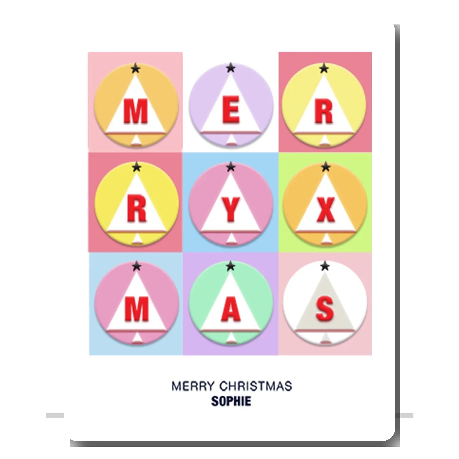 Personalised Merry Xmas card with colourful modern festive block design