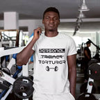 Personalised cotton T-shirt featuring the humorous “Personal (Trainer) Torturer” design with a custom name printed beneath the slogan.