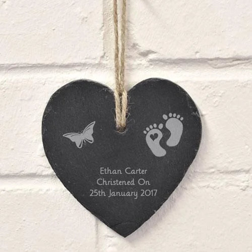 personalised christening slate heart engraving baby name and date custom engraved baby gift christening keepsake
