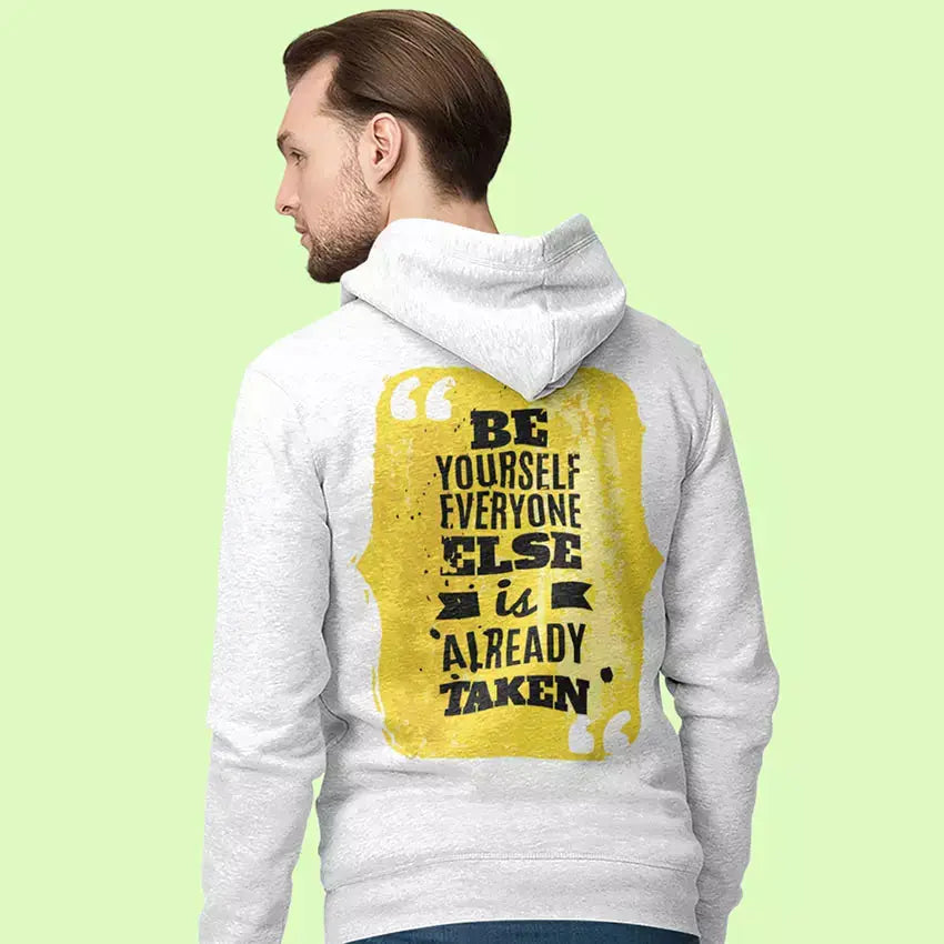 Personalised Be Yourself Everyone Else Is Already Taken pullover hoodie featuring the inspirational quote with a custom name printed beneath.