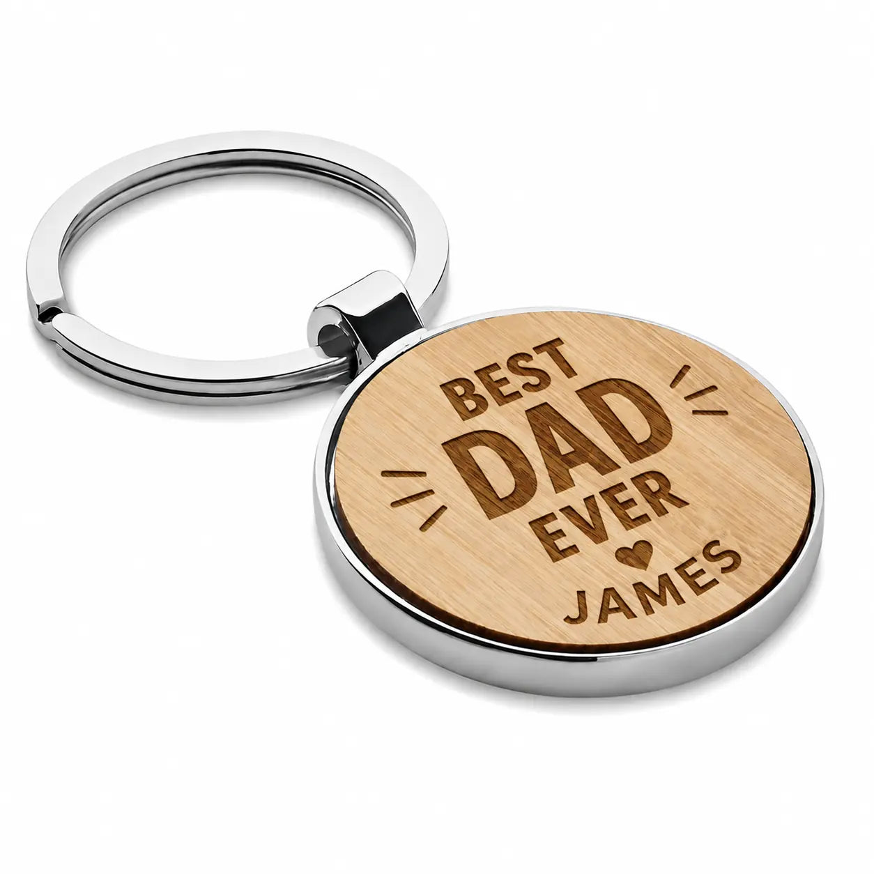 Personalised Best Dad Ever keyring with name and bamboo-effect design