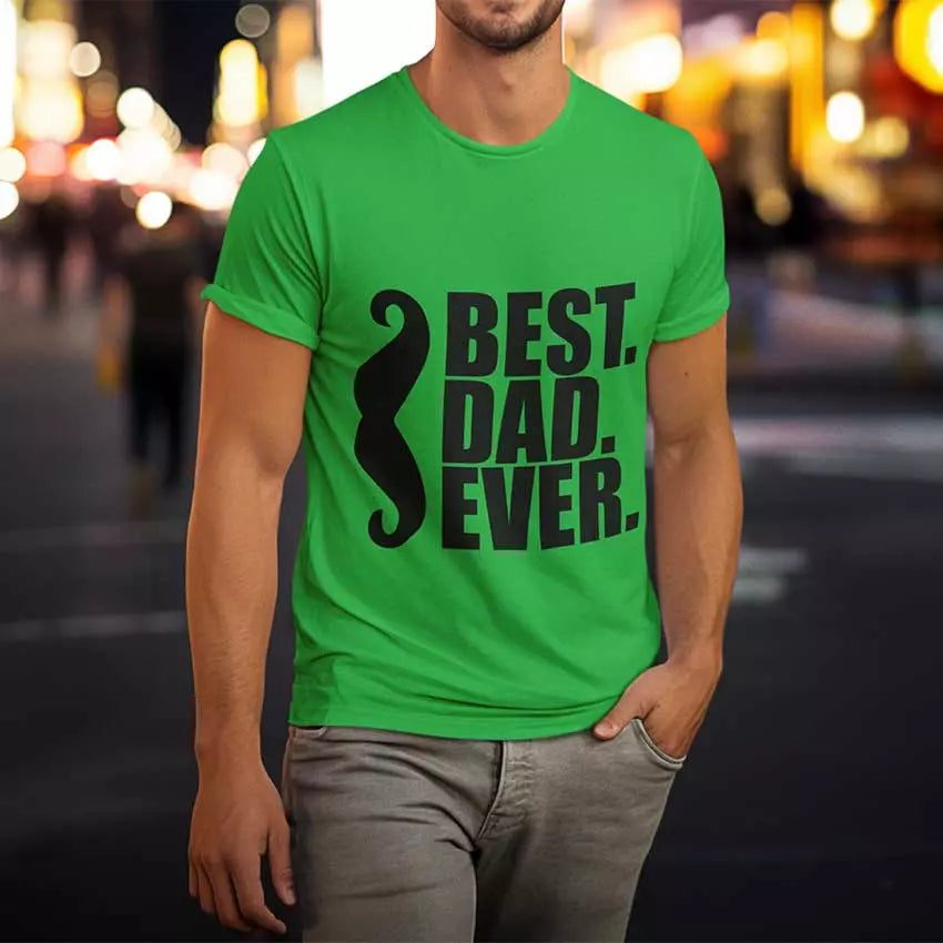 Personalised “Best Dad Ever (Moustache)” t-shirt with custom name, a fun personalised gift for fathers and husbands