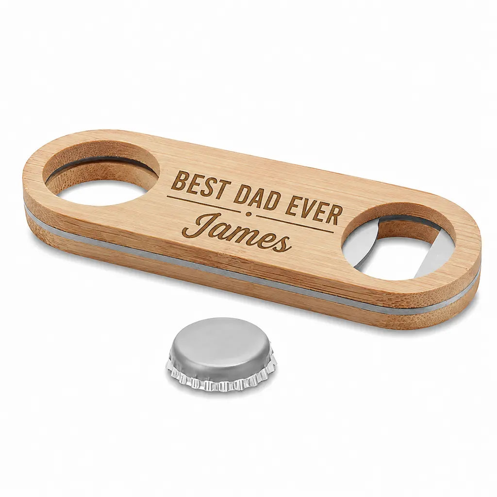 Personalised Best Dad Ever bottle opener with custom name