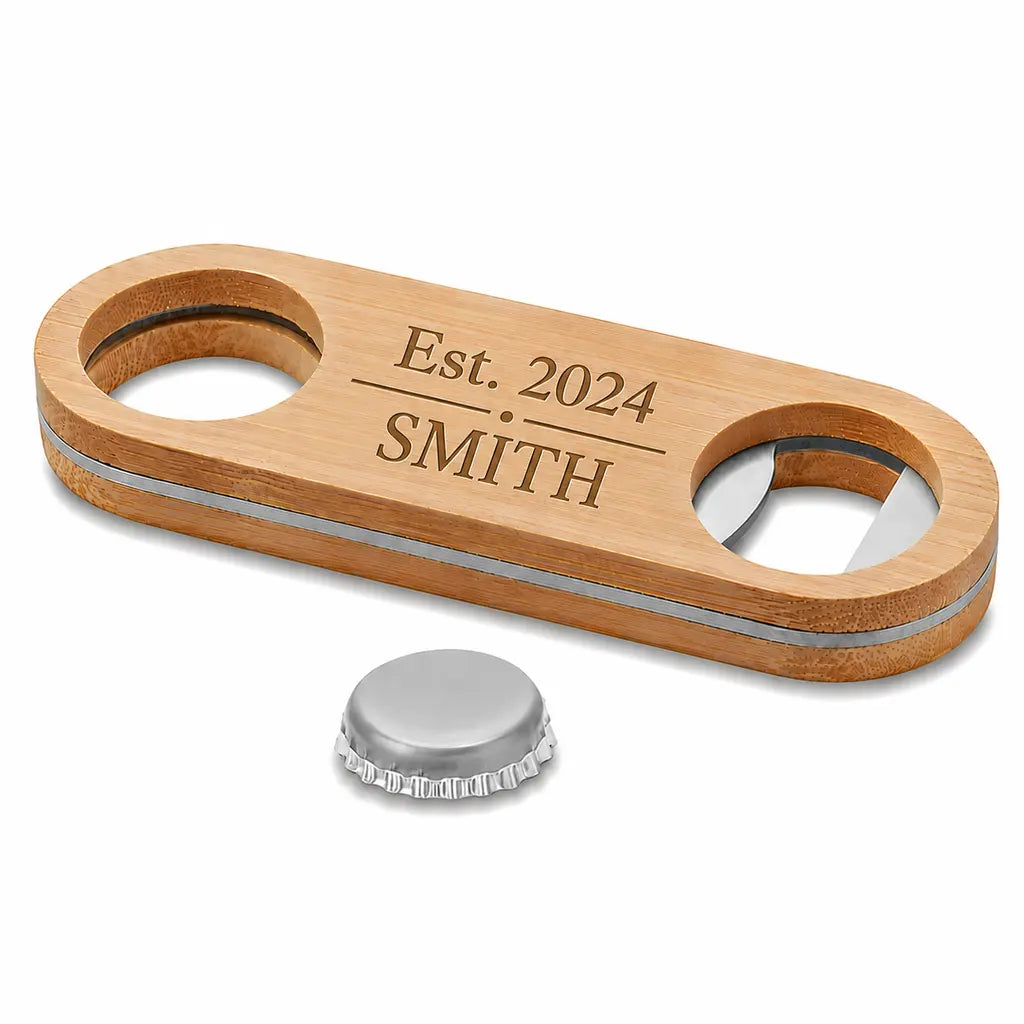 Personalised Established Year bottle opener with custom names and year