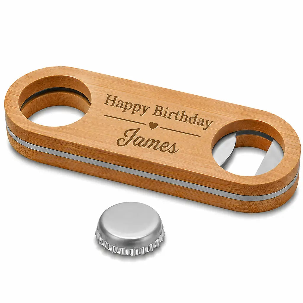Personalised Happy Birthday bottle opener with custom name