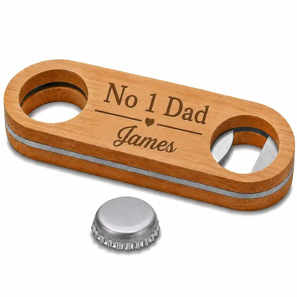 Personalised No 1 Dad bottle opener engraved with name