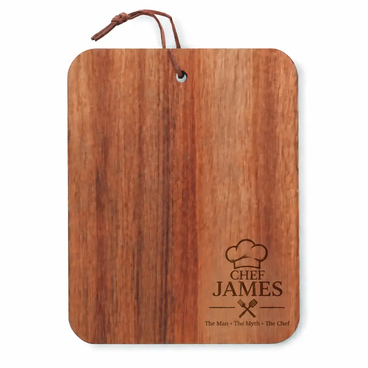 Personalised chef wooden cutting board with brown engraved design
