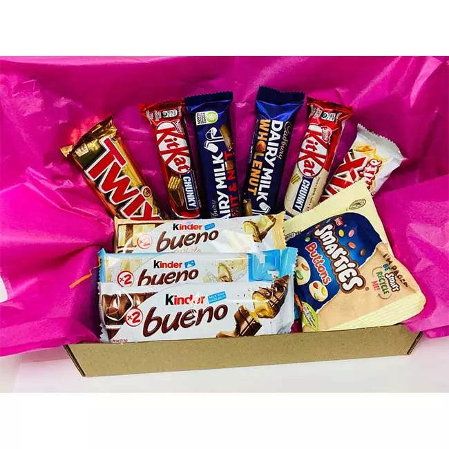 Personalised chocolate treat box with assorted chocolate bars