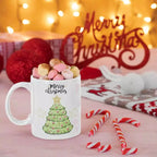 Personalised Christmas tree ceramic mug with festive tree artwork and custom name option, ideal for Christmas gifts.