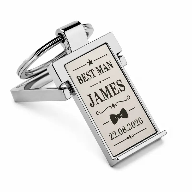 Personalised Best Man engraved keyring with custom name and wedding date