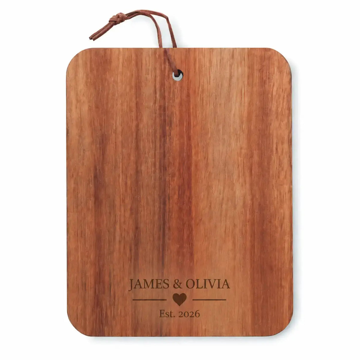 Personalised couple names wooden cutting board with brown engraved design