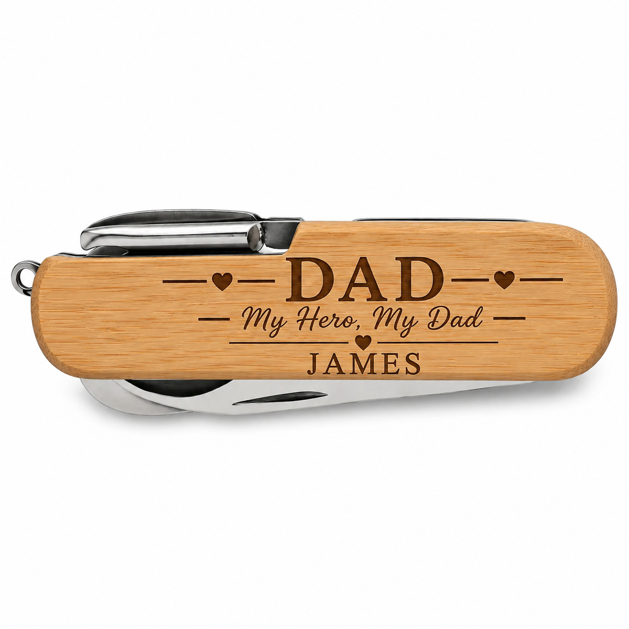 Personalised Dad My Hero 9-in-1 bamboo multi-tool with name
