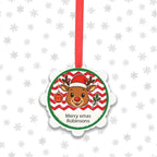 Personalised family boy reindeer Christmas ornament with Santa hat and festive design