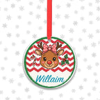Personalised family girl reindeer Christmas ornament with custom name and festive bow