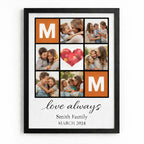Personalised family initial photo collage wall art with custom family name date and love always design