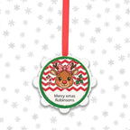 Personalised family reindeer Christmas ornament with custom message and scalloped edge