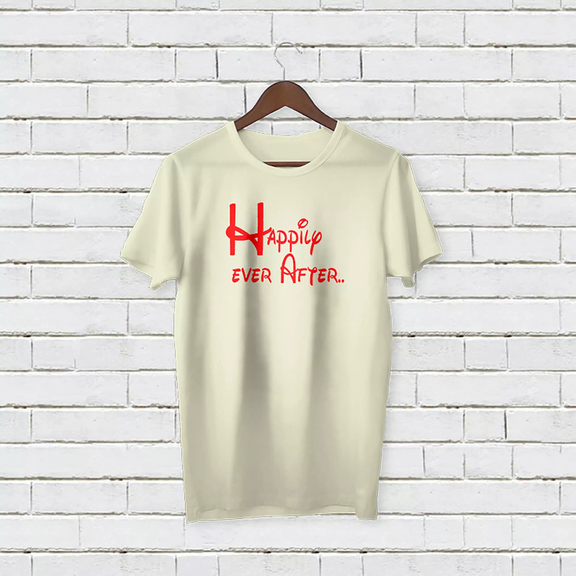 Personalised “Happily Ever After” t-shirt with custom names, a romantic personalised wedding or anniversary gift