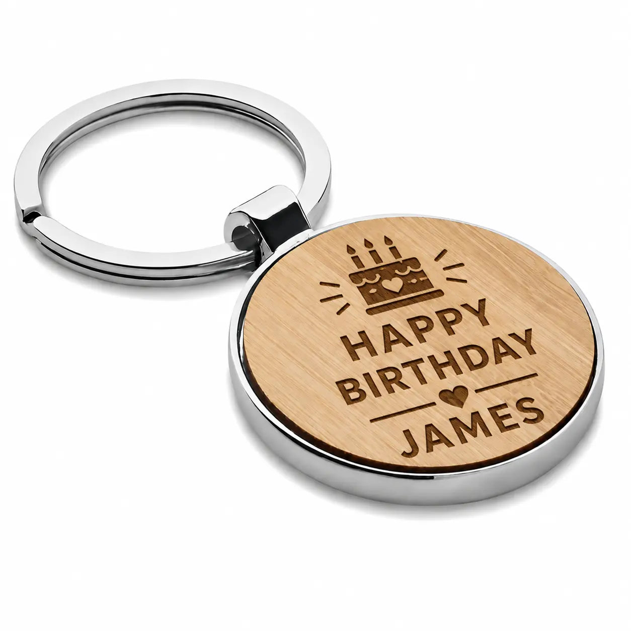 Personalised Happy Birthday keyring with name and cake design