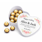 Personalised heart photo tin with Ferrero Rocher chocolates, custom anniversary gift for couples, romantic personalised chocolate keepsake UK