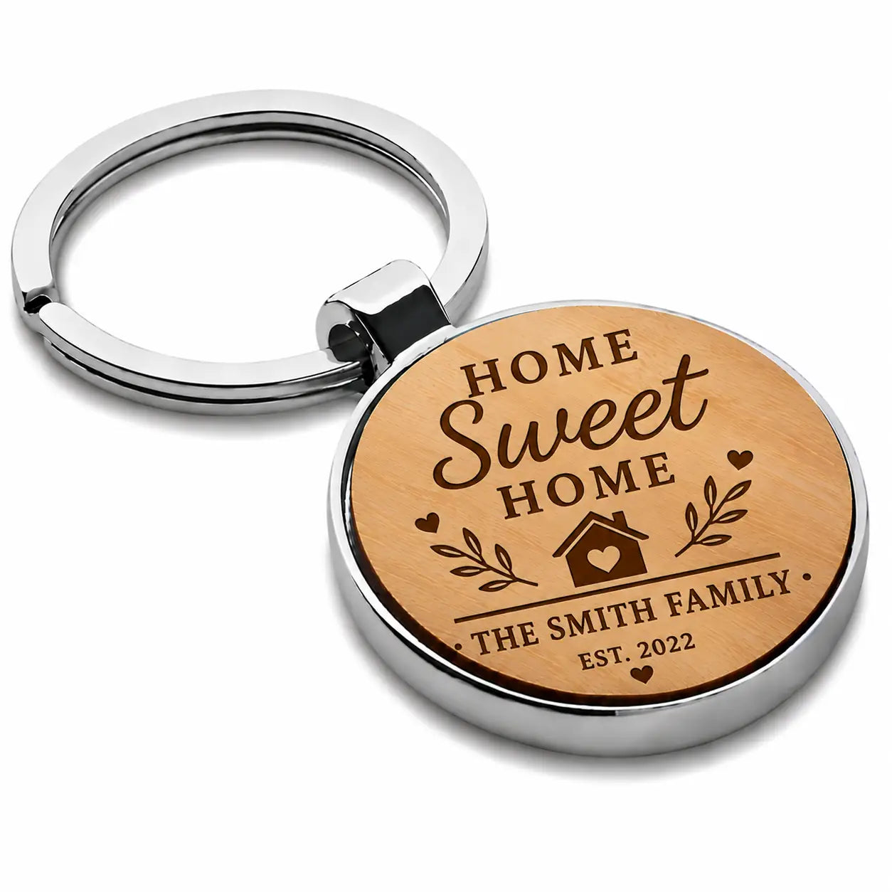 Personalised Home Sweet Home family keyring with family name and established year