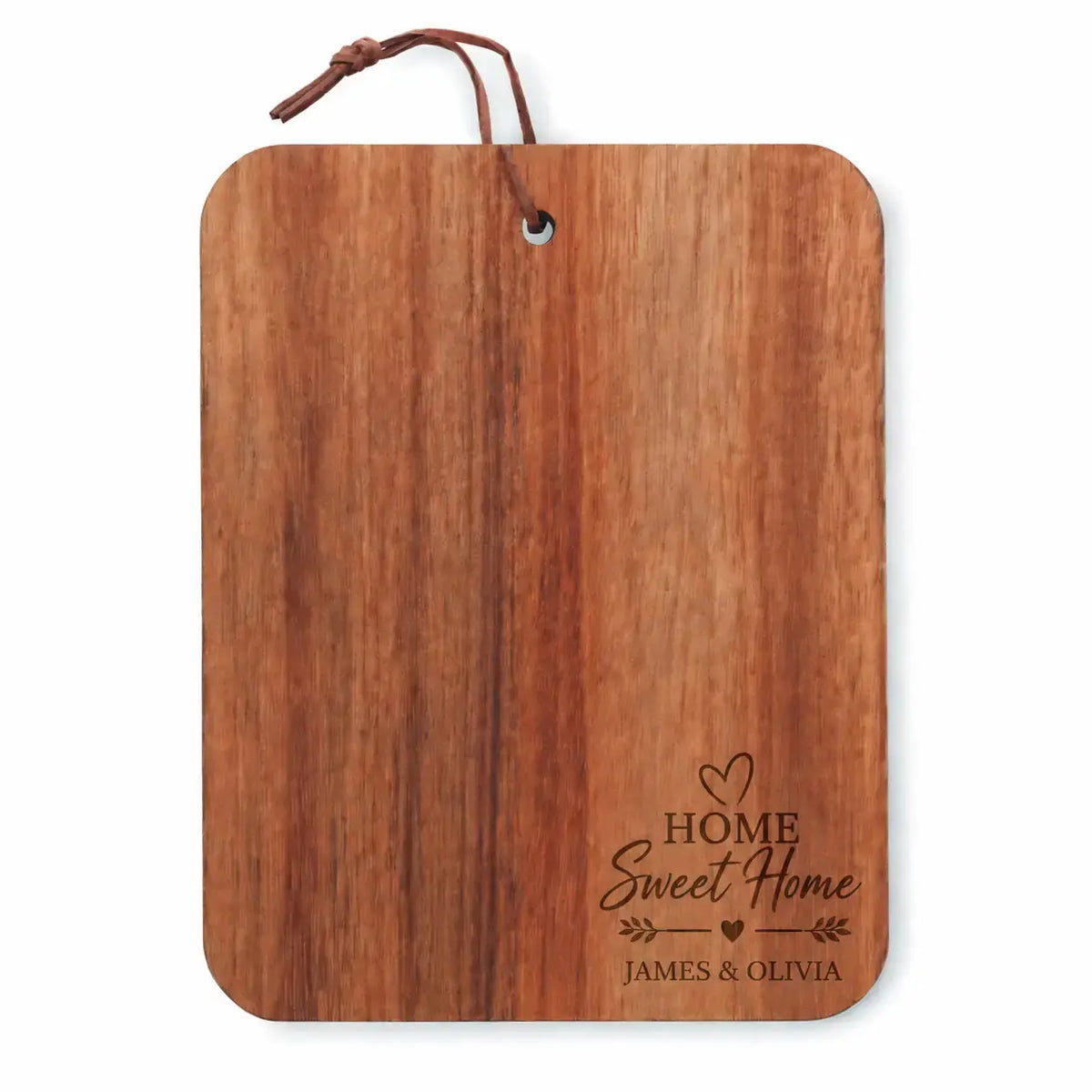 Personalised Home Sweet Home wooden cutting board with brown engraved design