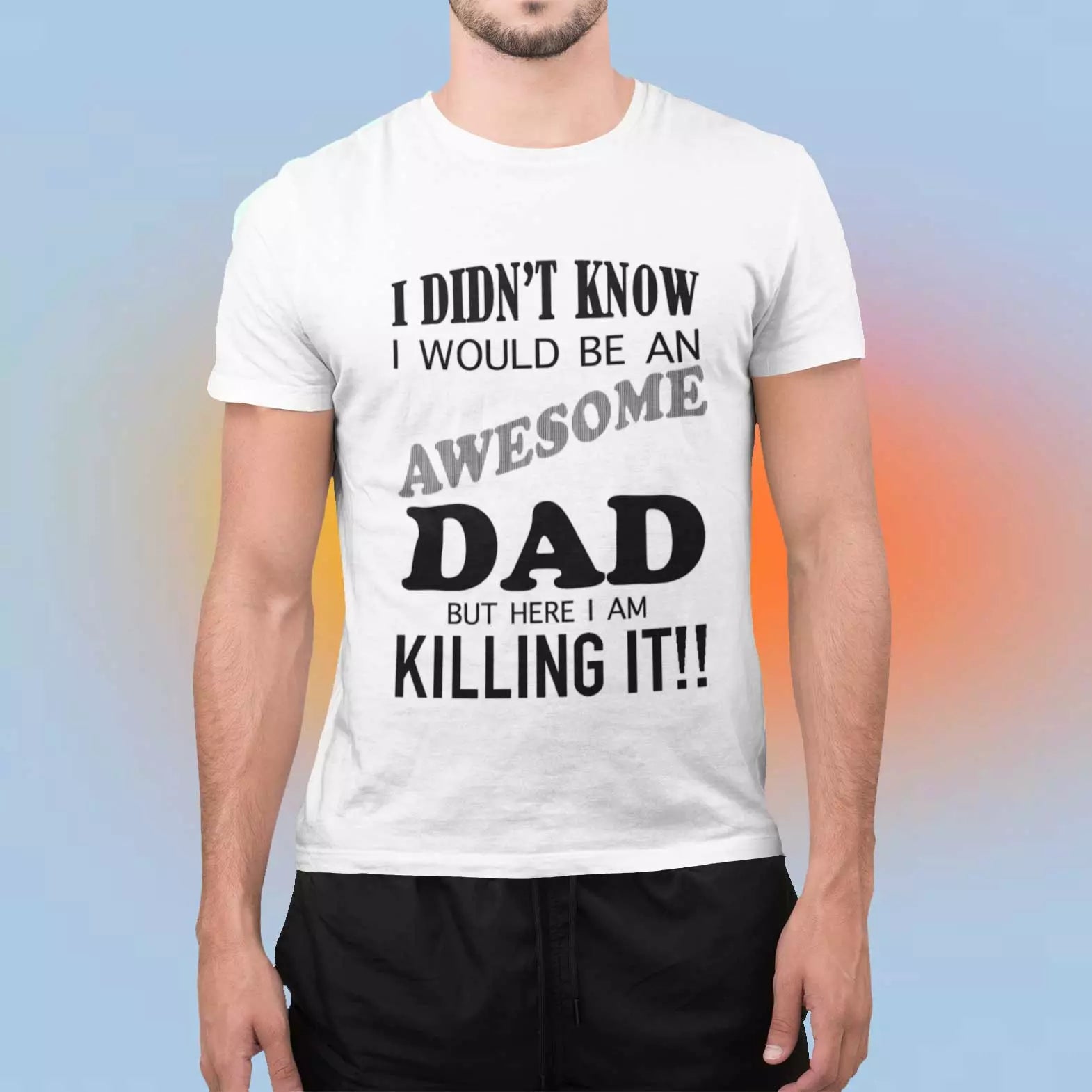Personalised “I Didn’t Know I Would Be an Awesome Dad” t-shirt with custom name, a humorous and heartfelt personalised gift for dads