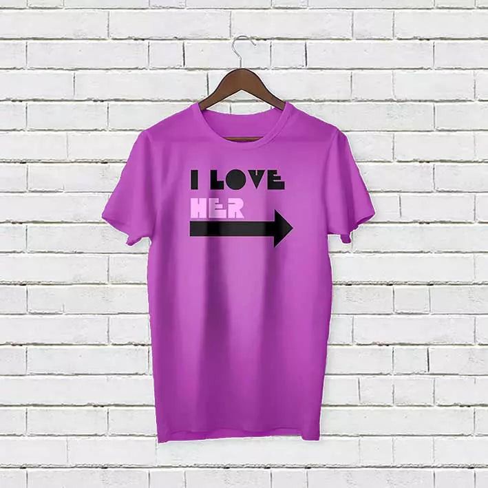 Personalised “I Love Her” t-shirt with custom name, a romantic personalised gift for him