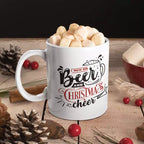 Personalised I Run on Beer and Christmas Cheer ceramic Christmas mug with funny festive beer slogan.