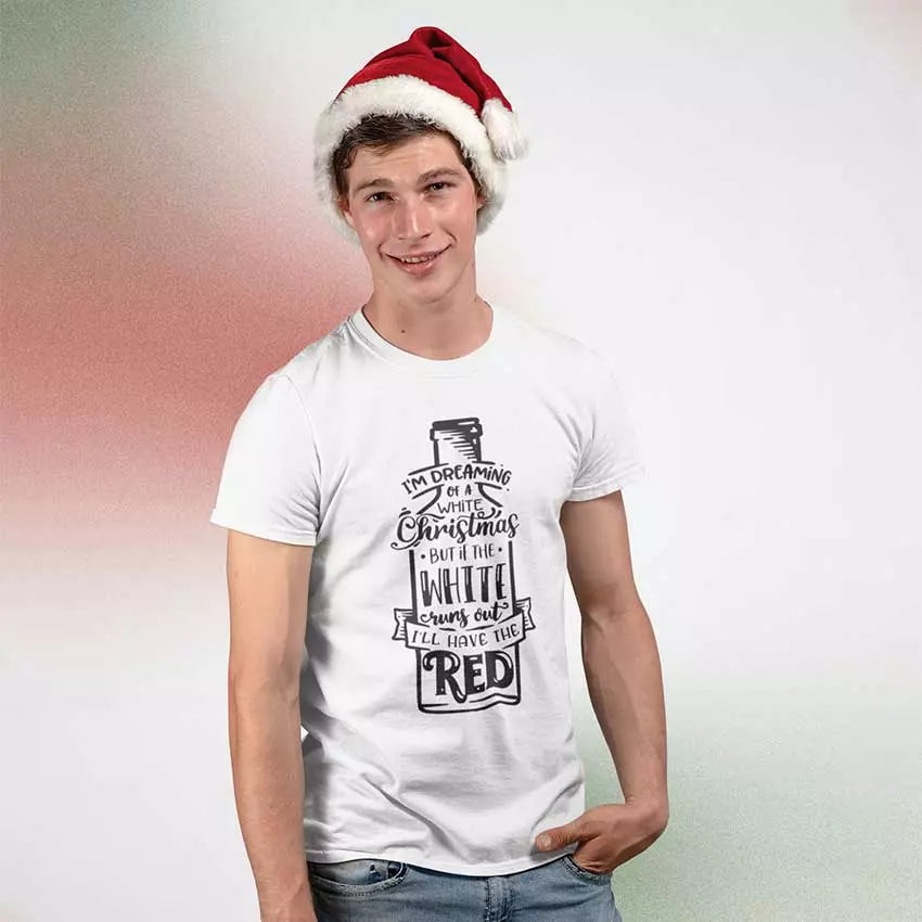 Personalised “I’m Dreaming of a White Xmas” Christmas t-shirt with custom name, nostalgic seasonal design