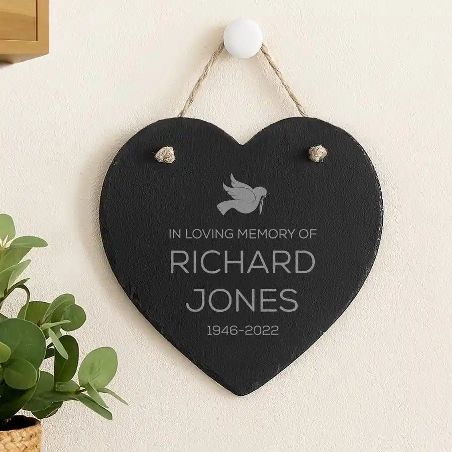 personalised in loving memory slate heart plaque custom name and dates memorial gift keepsake