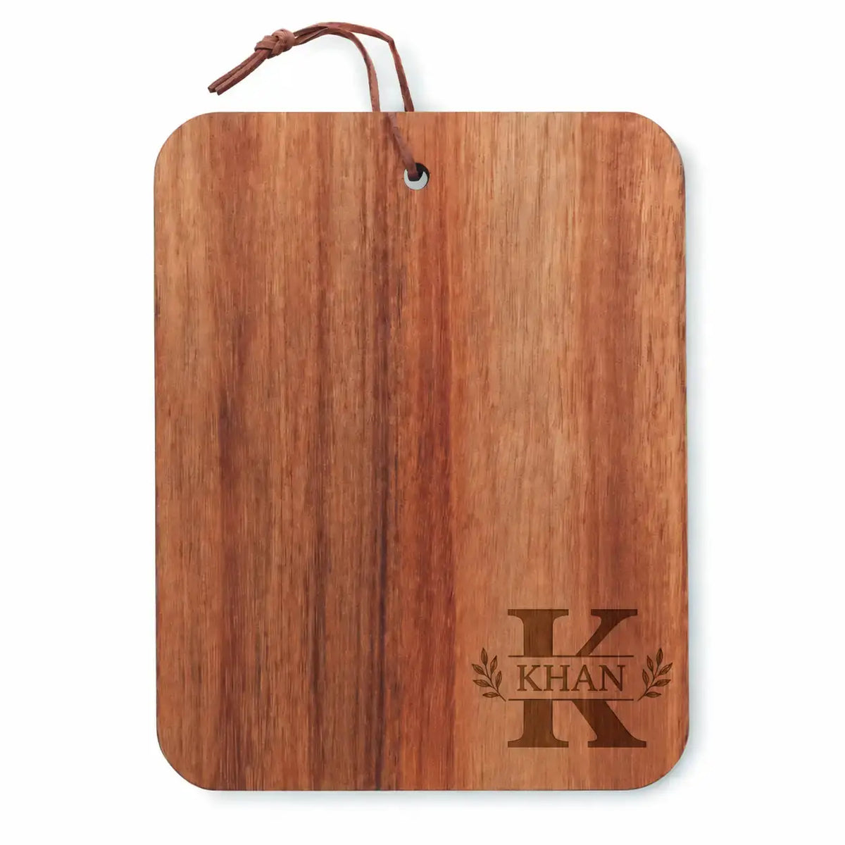 Personalised initial and name wooden cutting board with engraved design