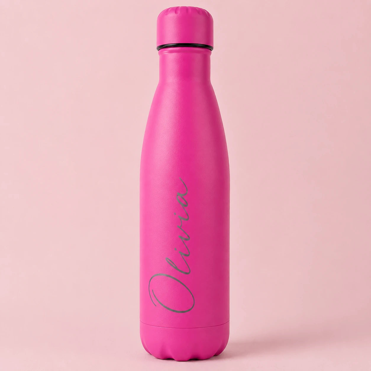 Personalised fuchsia insulated water bottle with custom engraved name, reusable stainless steel thermal drinks bottle, personalised gift for her, him, birthday, Christmas, Mother's Day, Father's Day