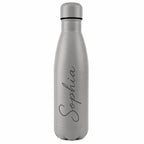 Personalised grey insulated water bottle with custom engraved name, reusable stainless steel thermal drinks bottle, personalised gift for her, him, birthday, Christmas, Mother's Day, Father's Day