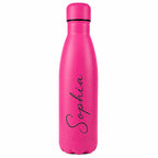Personalised hot pink insulated water bottle with custom engraved name, reusable stainless steel thermal drinks bottle, personalised gift for her, him, birthday, Christmas, Mother's Day, Father's Day
