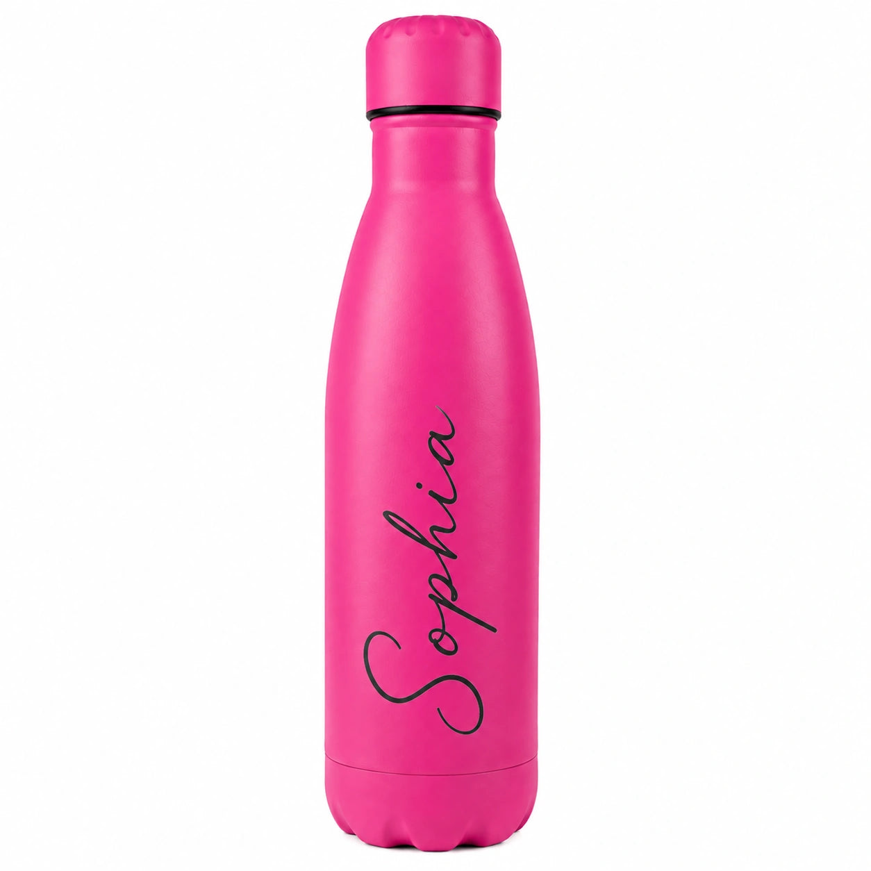 Personalised hot pink insulated water bottle with custom engraved name, reusable stainless steel thermal drinks bottle, personalised gift for her, him, birthday, Christmas, Mother's Day, Father's Day