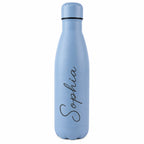Personalised light blue insulated water bottle with custom engraved name, reusable stainless steel thermal drinks bottle, personalised gift for her, him, birthday, Christmas, Mother's Day, Father's Day