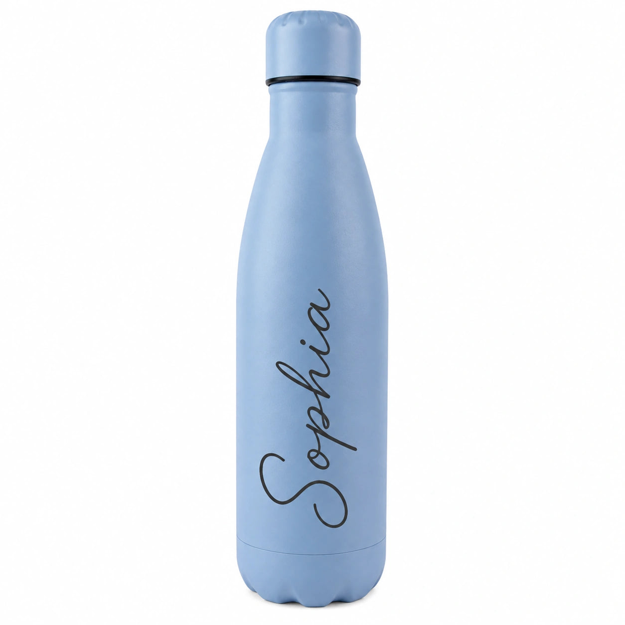 Personalised light blue insulated water bottle with custom engraved name, reusable stainless steel thermal drinks bottle, personalised gift for her, him, birthday, Christmas, Mother's Day, Father's Day