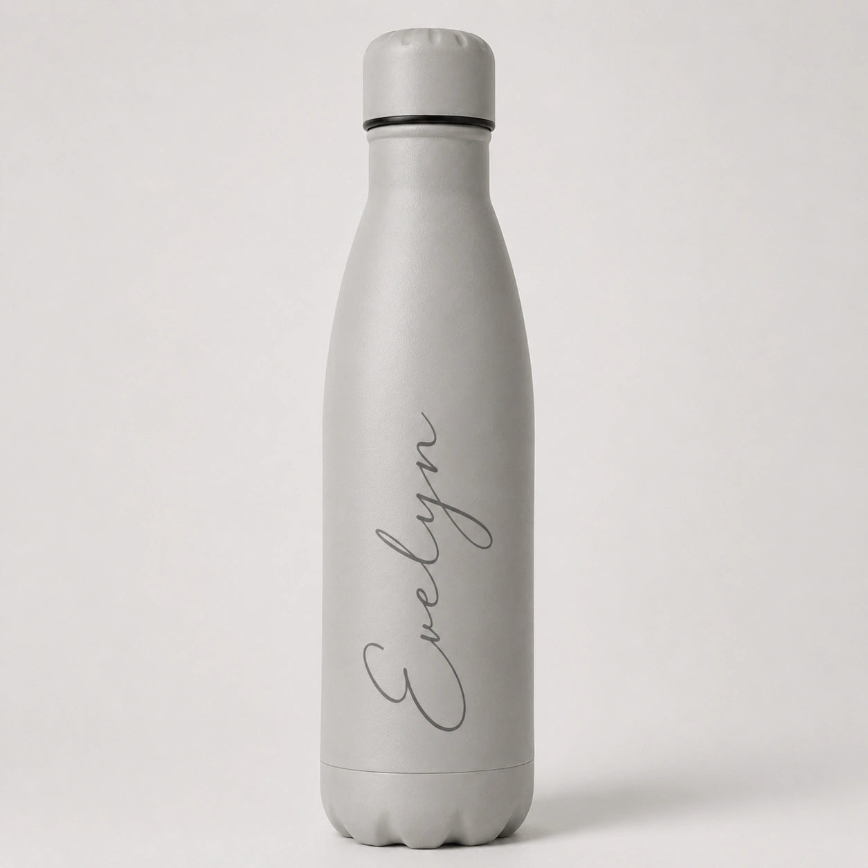 Personalised grey insulated water bottle with custom engraved name, reusable stainless steel thermal drinks bottle, personalised gift for her, him, birthday, Christmas, Mother's Day, Father's Day