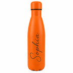 Personalised orange insulated water bottle with custom engraved name, reusable stainless steel thermal drinks bottle, personalised gift for her, him, birthday, Christmas, Mother's Day, Father's Day