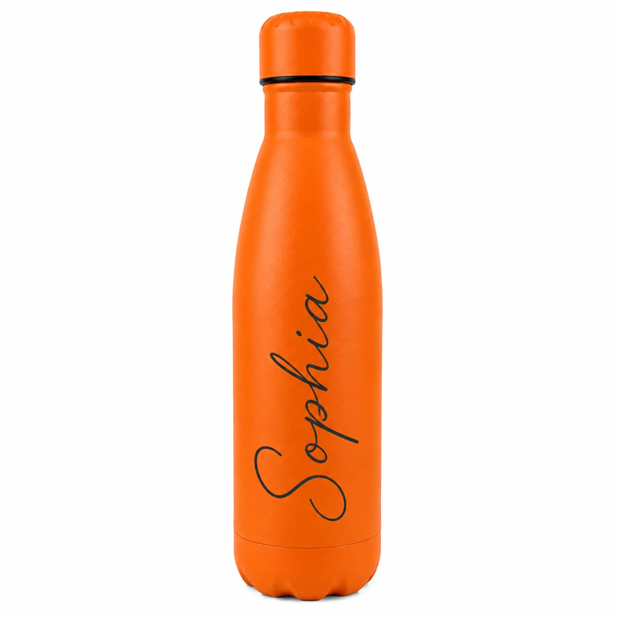 Personalised orange insulated water bottle with custom engraved name, reusable stainless steel thermal drinks bottle, personalised gift for her, him, birthday, Christmas, Mother's Day, Father's Day