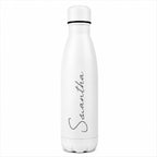 Personalised white insulated water bottle with custom engraved name, reusable stainless steel thermal drinks bottle, personalised gift for her, him, birthday, Christmas, Mother's Day, Father's Day