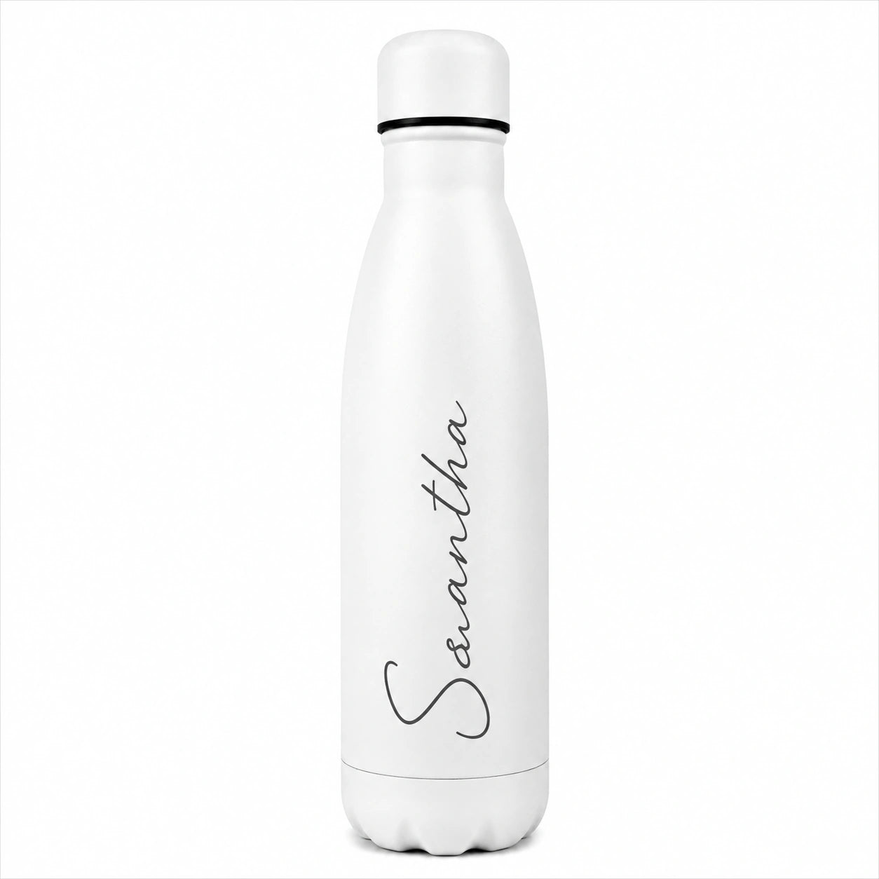 Personalised white insulated water bottle with custom engraved name, reusable stainless steel thermal drinks bottle, personalised gift for her, him, birthday, Christmas, Mother's Day, Father's Day