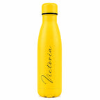 Personalised yellow insulated water bottle with custom engraved name, reusable stainless steel thermal drinks bottle, personalised gift for her, him, birthday, Christmas, Mother's Day, Father's Day