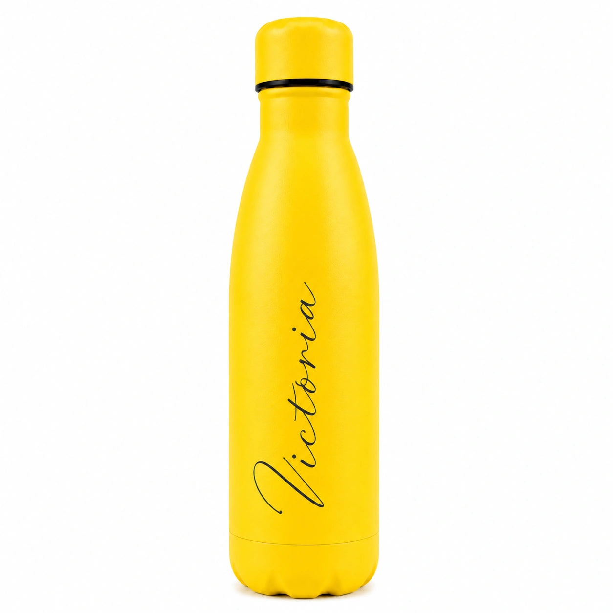 Personalised yellow insulated water bottle with custom engraved name, reusable stainless steel thermal drinks bottle, personalised gift for her, him, birthday, Christmas, Mother's Day, Father's Day