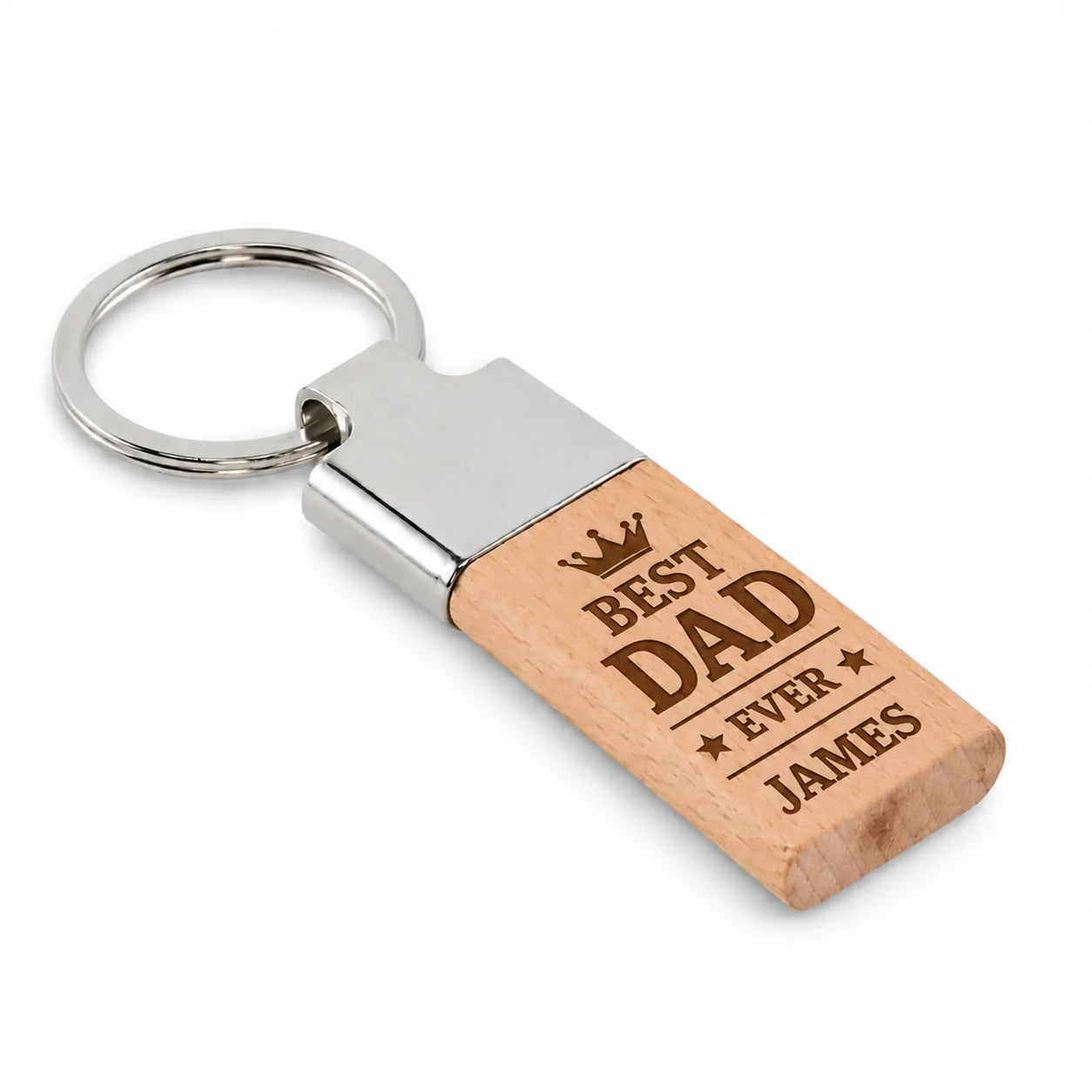 Personalised Best Dad Ever wooden and metal keyring with custom name