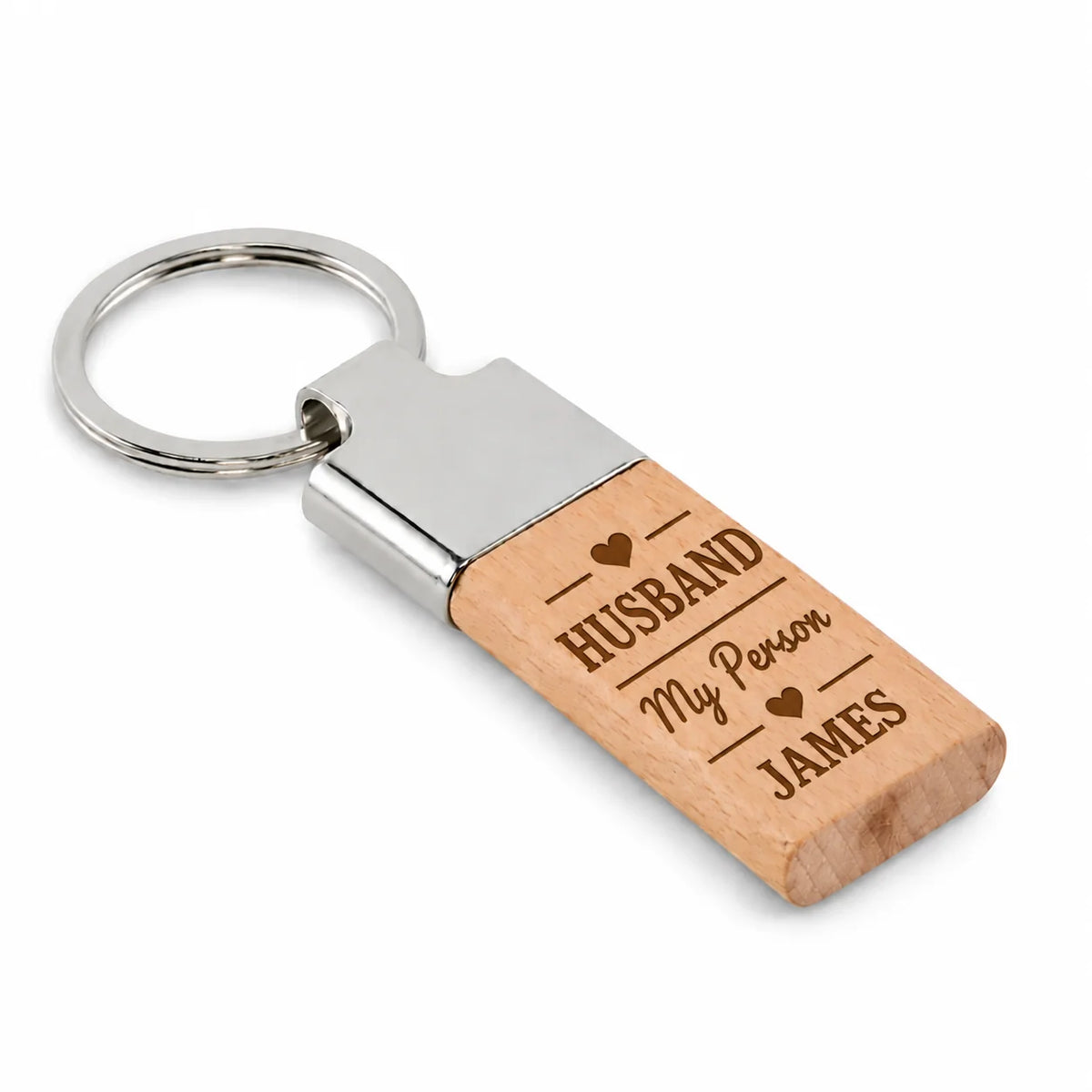 Personalised Husband My Person wooden and metal keyring with custom name