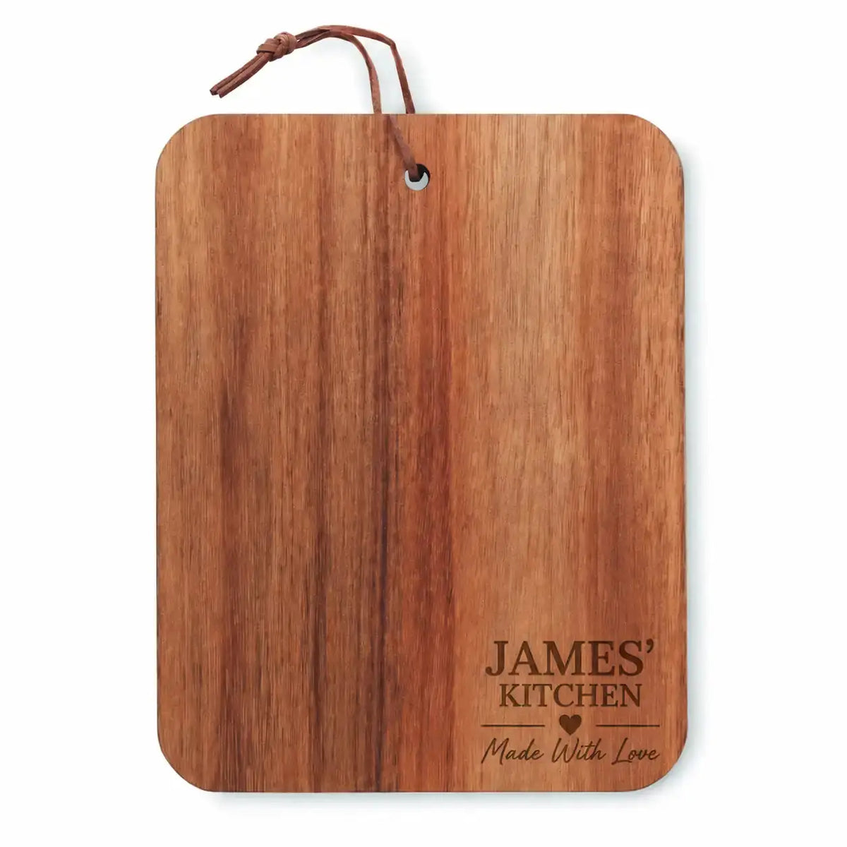 Personalised Made With Love wooden cutting board with engraved design