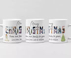 Personalised Merry Christmas photo mug with a custom photograph displayed inside the Christmas lettering.